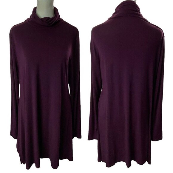 SOFT SURROUNDINGS Ruched Turtleneck Tunic Top Long Sleeve Purple LT 15-6 - Picture 1 of 16